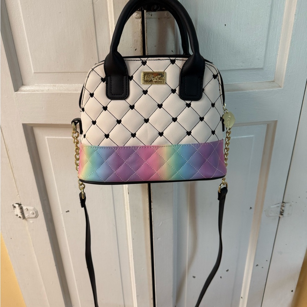 Betsey Johnson Black and White Satchel with Rainbow Accent